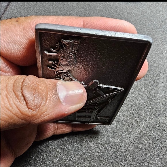 Bucyrus-Erie Pewter Rectangle Belt Buckle B-E Steam Shovel Horse and Wagon 3×2in - Picture 5 of 9
